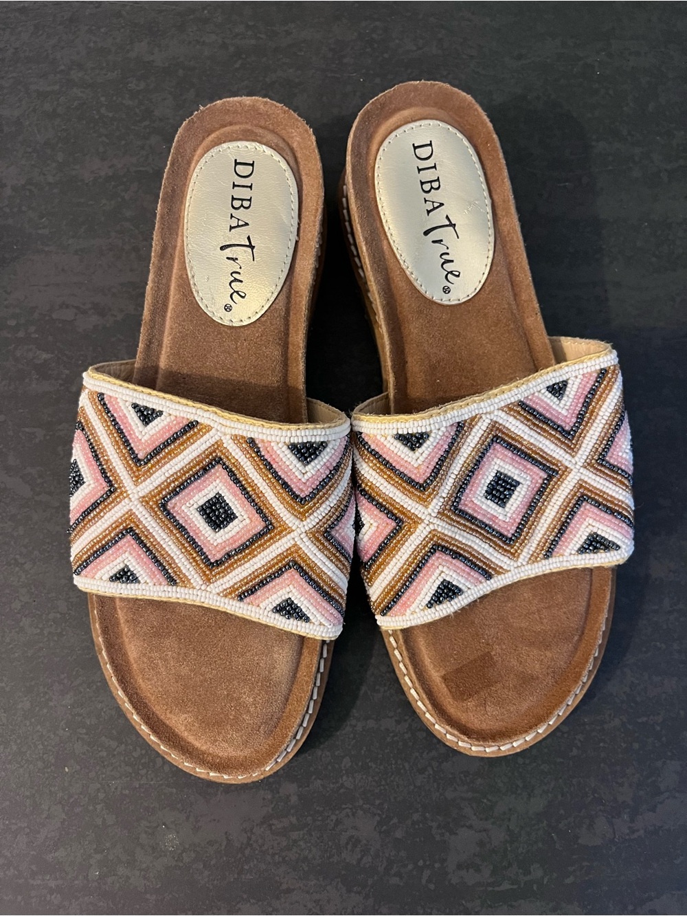 Women's Beaded Slide Sandals - Pink & Tan